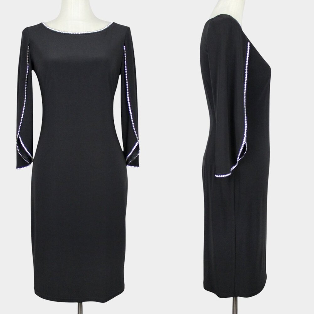 Joseph Ribkoff Black Midi Dress with Rhinestone Trim